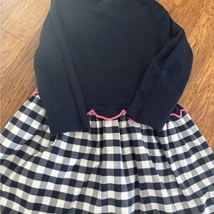 Navy and Gingham Dress with Pink Trim